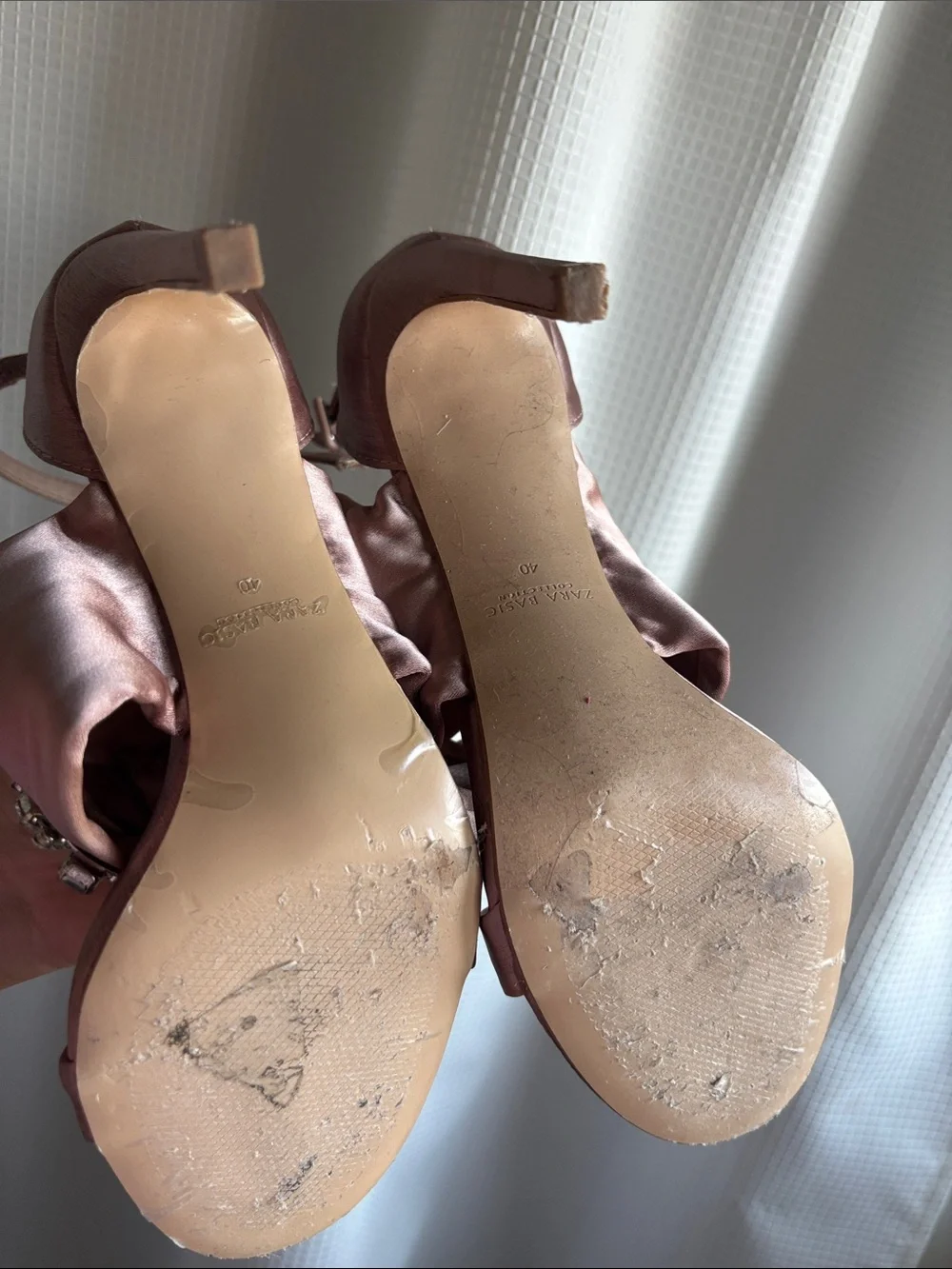 Satin Embellished Ankle-Strap Heels in Dusty Rose - Picture 6 of 9